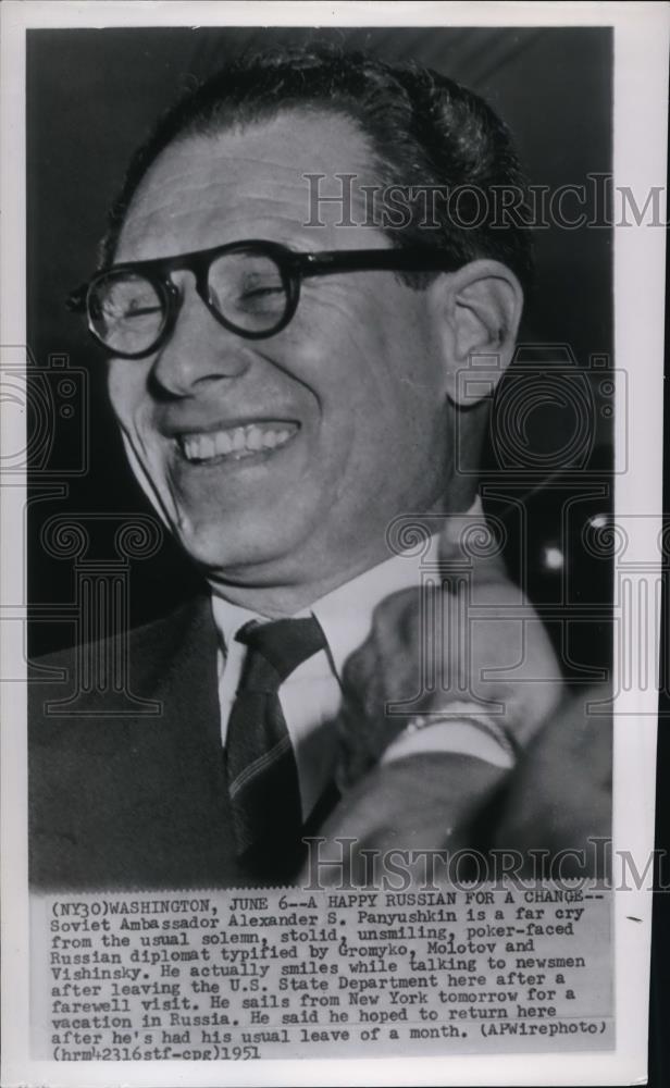 1951 Wire Photo Alexander S. Panyushkin Smiles while Talking to Newsmen - Historic Images