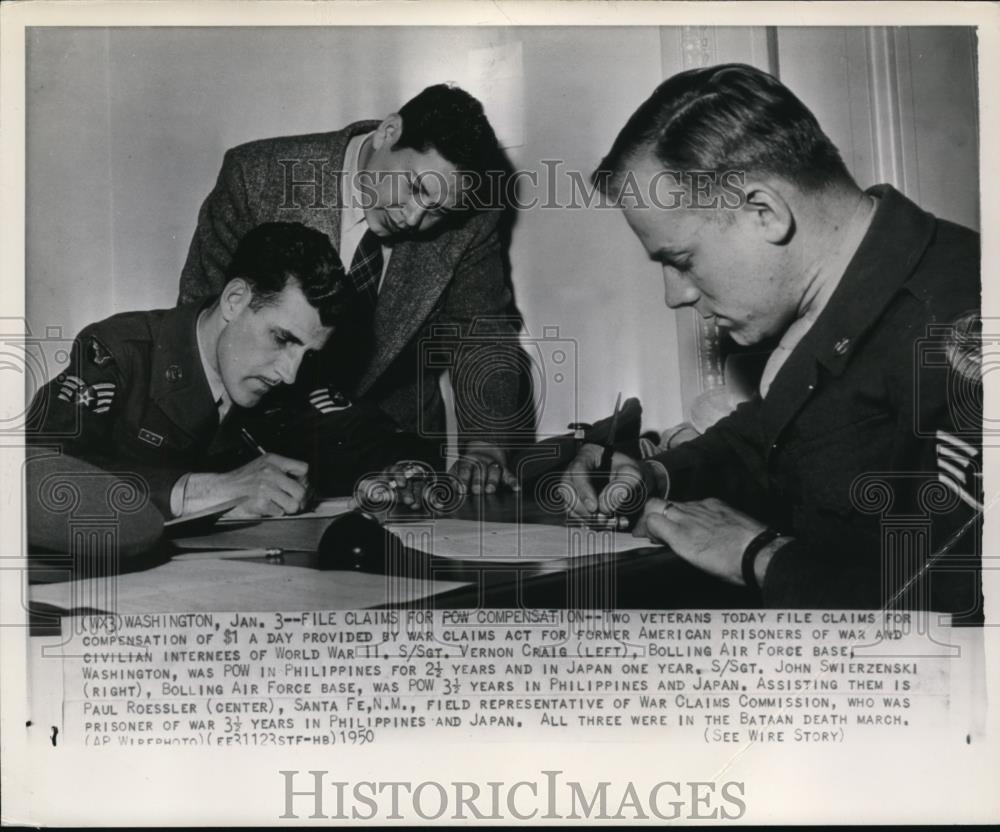 1950 Wire Photo Two veterans file claims for compensation of $1 a day - Historic Images