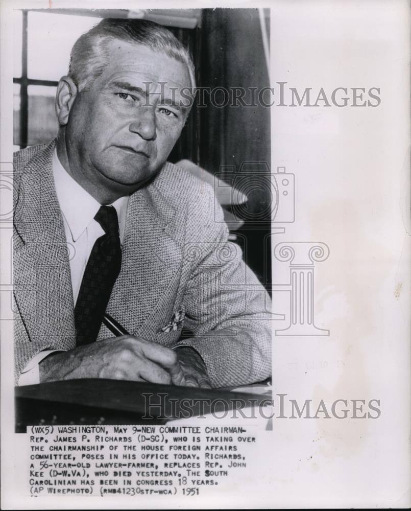 1951 Wire Photo James Richards as Committee Chairman of Foreign Affairs - Historic Images