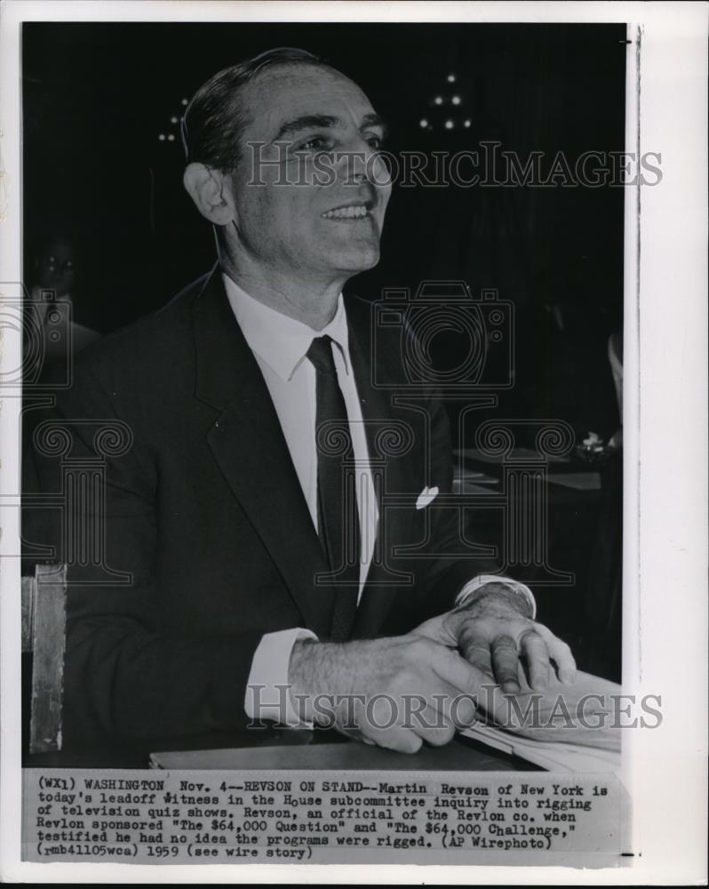 1959 Wire Photo Martin Revson, witness in the House subcommitteeinquiry - Historic Images