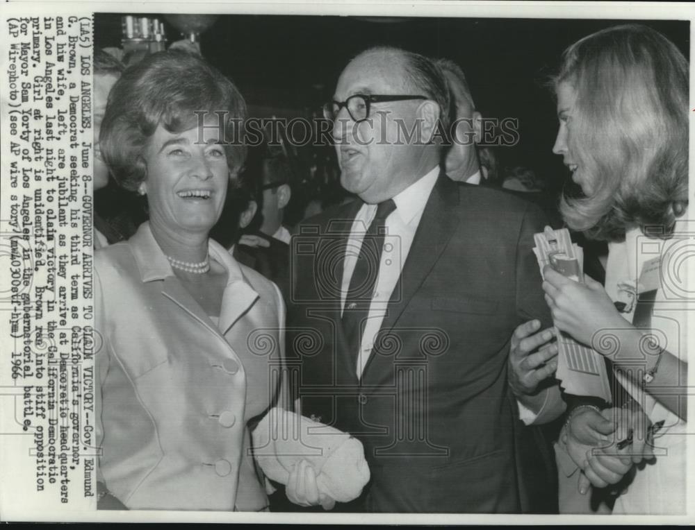 1966 Wire Photo Gov Edmund G Brown after winning the Democrat primary - Historic Images