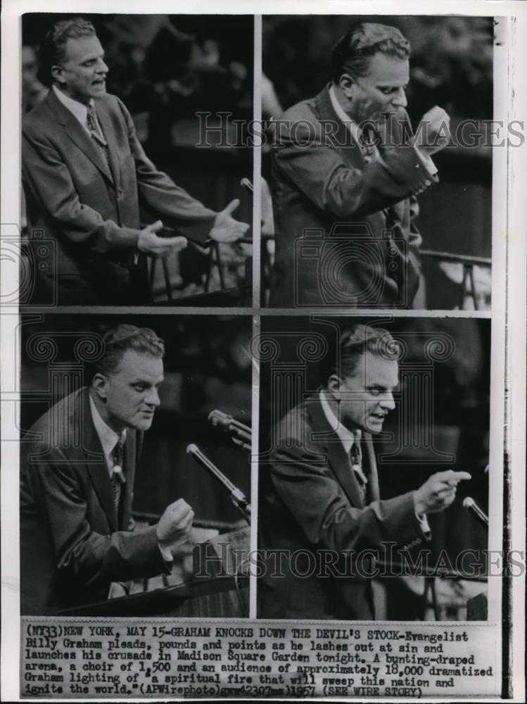 1957 Wire Photo Graham knocks down the Devil&#39;s Stock in Madison Square Garden - Historic Images