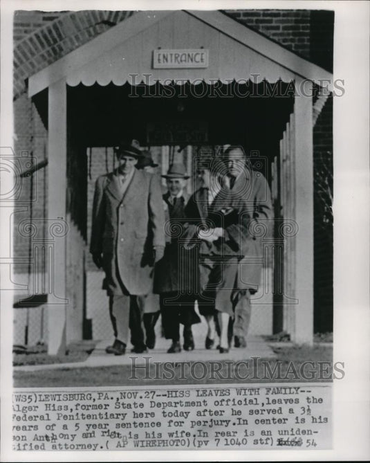 1964 Wire Photo Alger Hiss leaves Federal Penitentiary after serving 3 1/2years - Historic Images