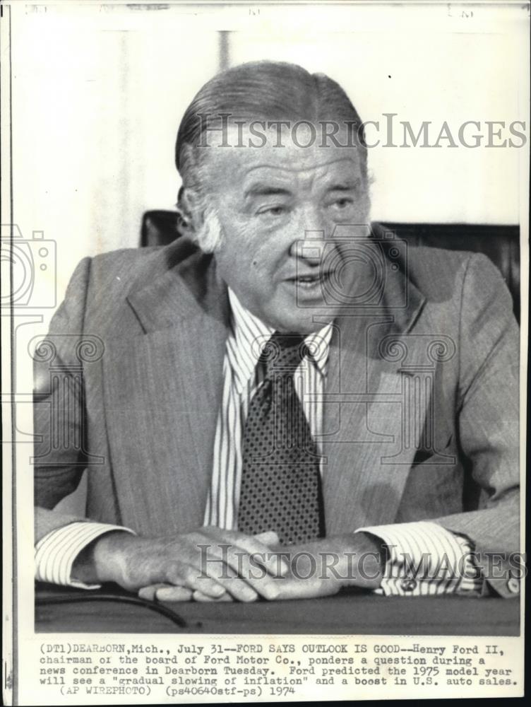 1974 Wire Photo Henry Ford II, Ford Motors chairman of the board - cvw01874 - Historic Images