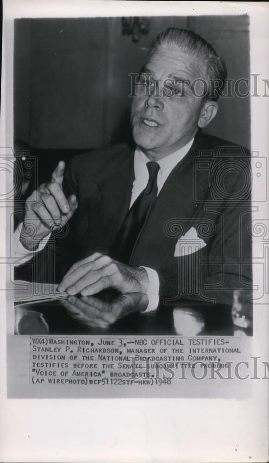 1948 Wire Photo Richardson testifies in Senate Subcommittee probing "V.O.A - Historic Images