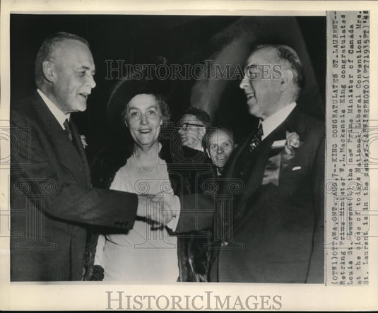 1948 Wire Photo King as he congratulates Louis St. Laurent - cvw03891 - Historic Images