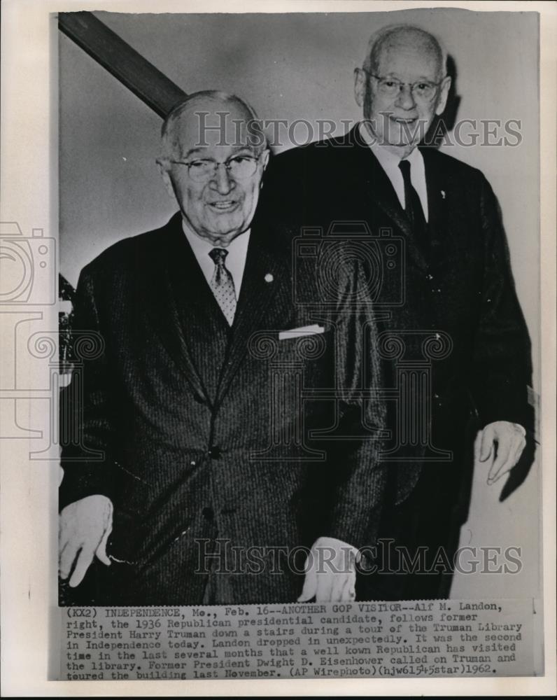 1962 Wire Photo Alf Landon with former President Harry Truman - cvw04106 - Historic Images