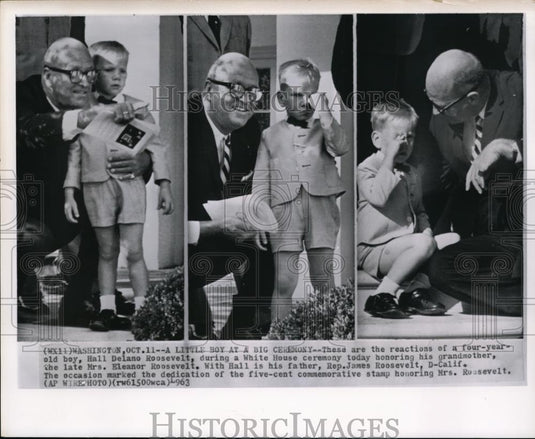 1963 Wire Photo Reactions of a four-year-old boy, Hall Delano Roosevelt - Historic Images