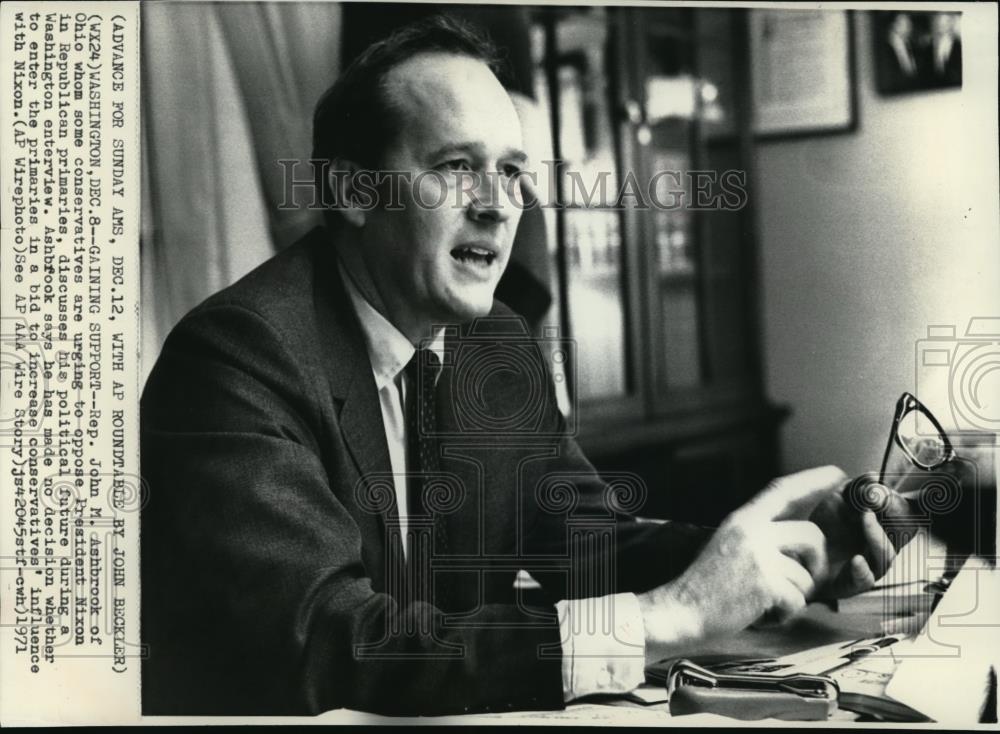 1971 Wire Photo Rep.John M. Ashbrook  Discusses His Political Future - Historic Images