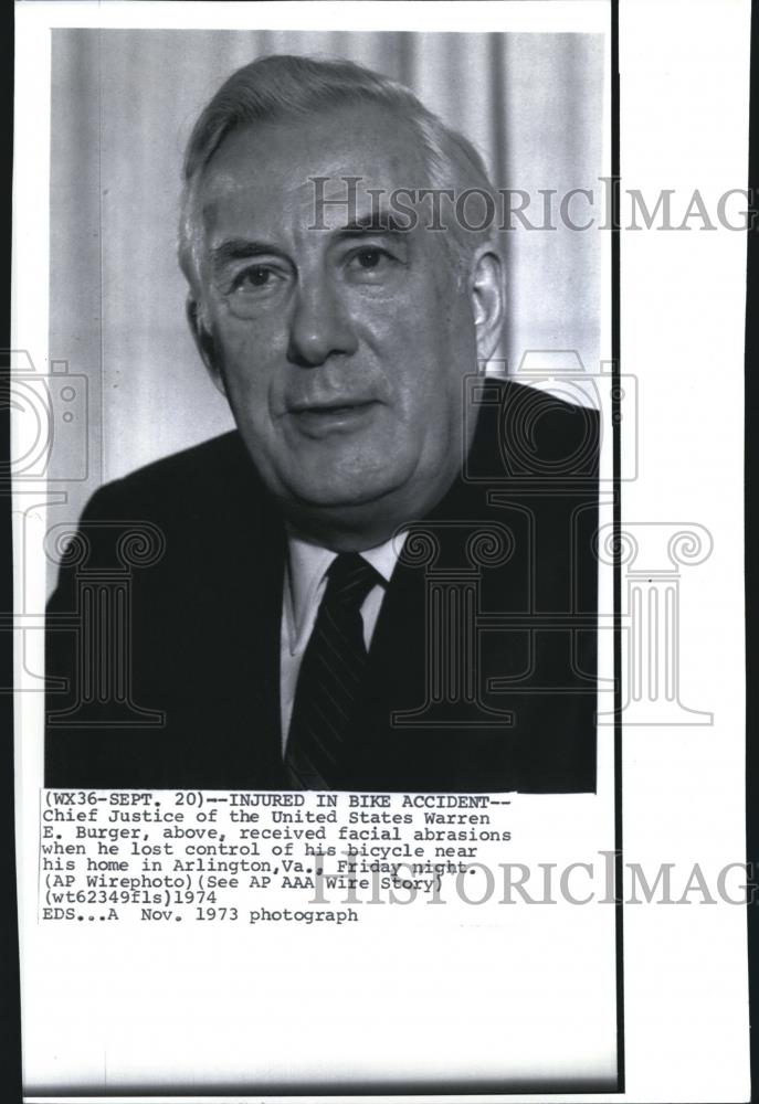 1974 Wire Photo Chief Justice of the United States Warren E. Burger - cvw00223 - Historic Images