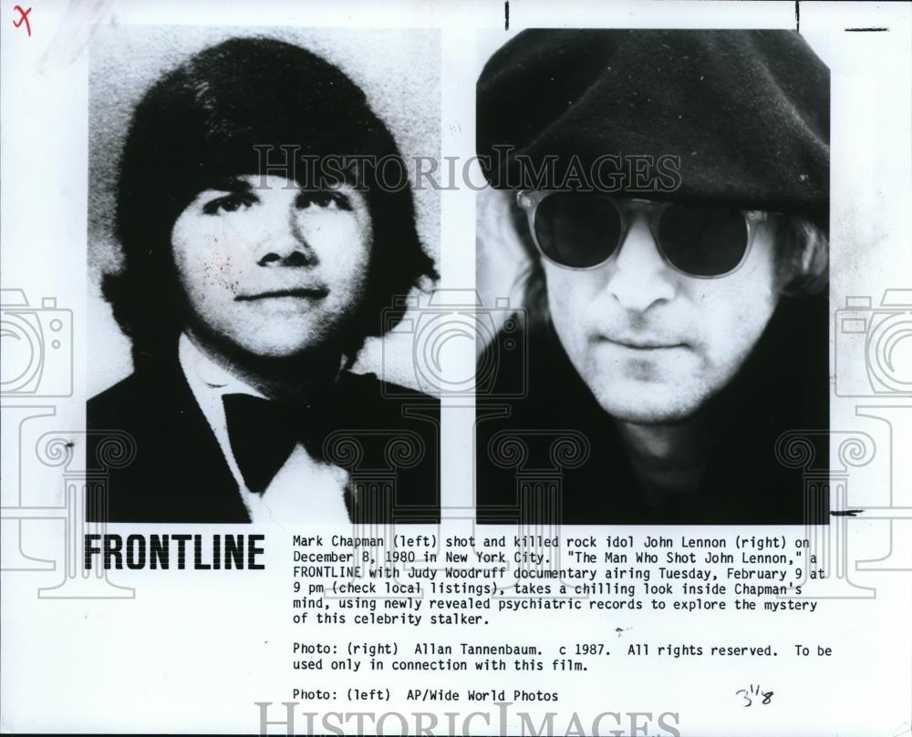 1988 Press Photo Mark Chapman and John Lennon in The Man Who Shot John Lennon - Historic Images