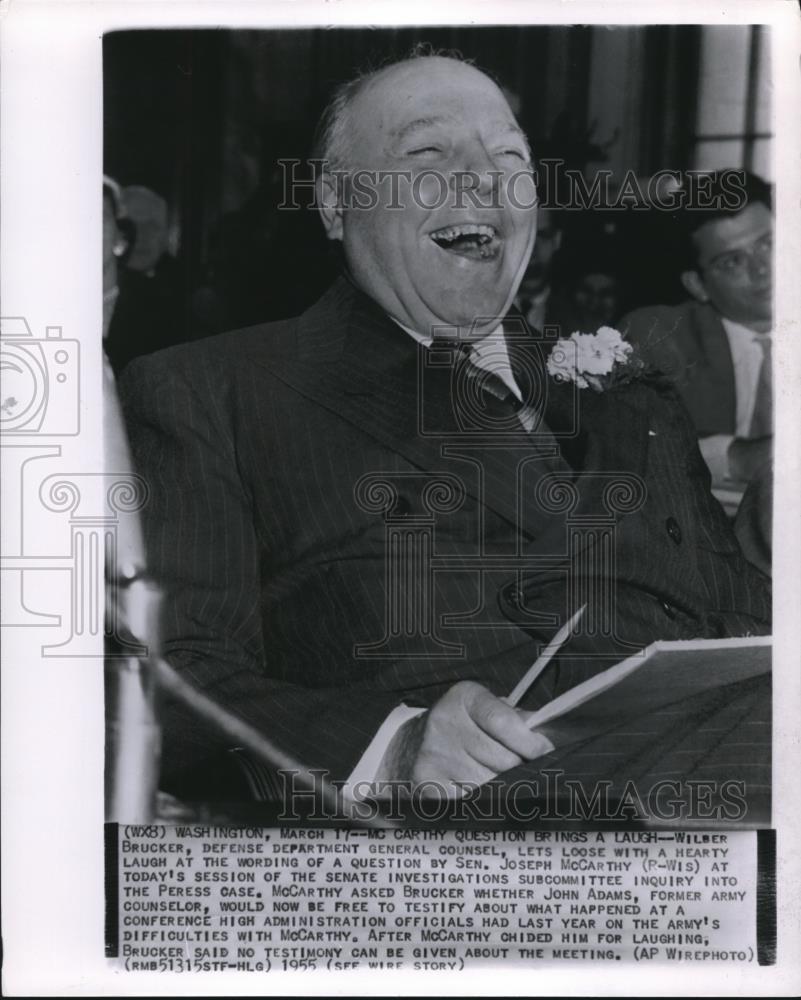 1955 Wire Photo Wilber Brucker, defense department General councel lets loose - Historic Images