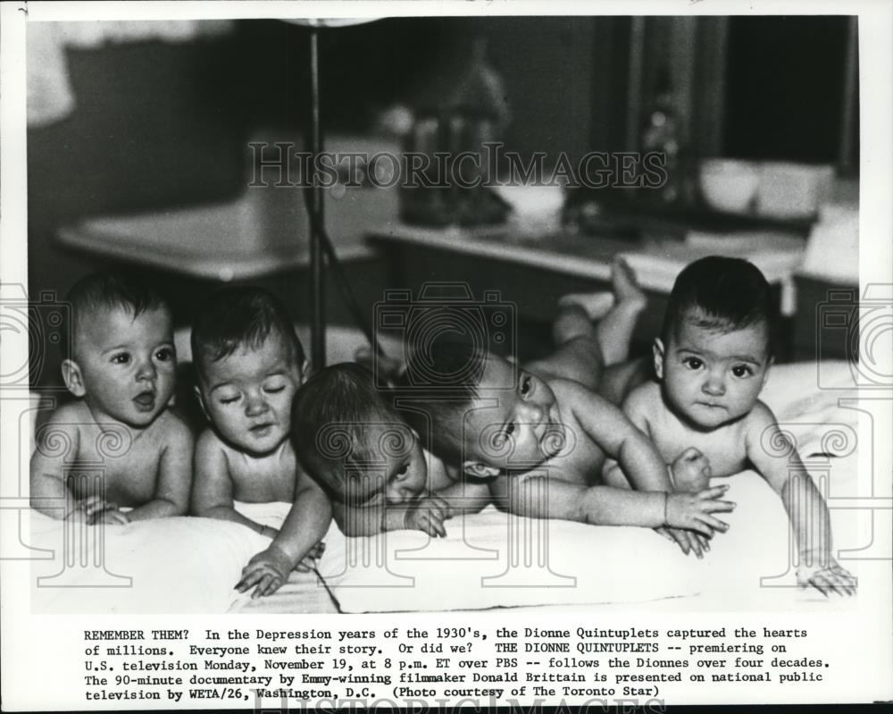 Wire Photo Dionne Quintuplets on a 90-minute documentary   - cvw00820 - Historic Images