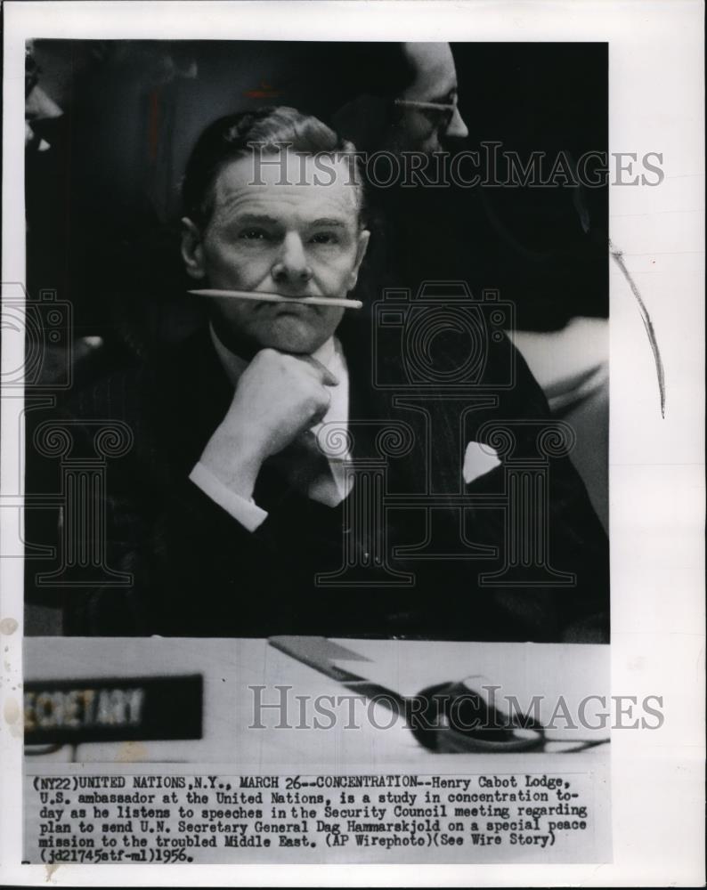 1956 Wire Photo Henry Cabot Lodge, U.S Ambassador at the United Nations is a - Historic Images