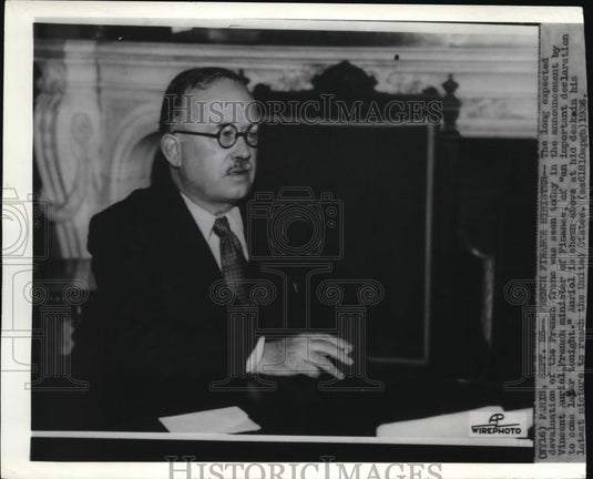 1936 Wire Photo Vincent Auriol Announced the Devaluation of French Franc - Historic Images