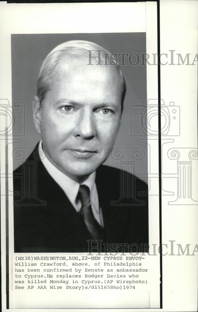 1974 Wire Photo William Crawford, U.S. Ambassador to Cyrus. - cvw00465 - Historic Images
