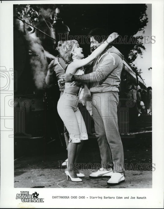 1985 Press Photo Barbara Eden and Joe Namath star in Chattanooga Choo Choo - Historic Images