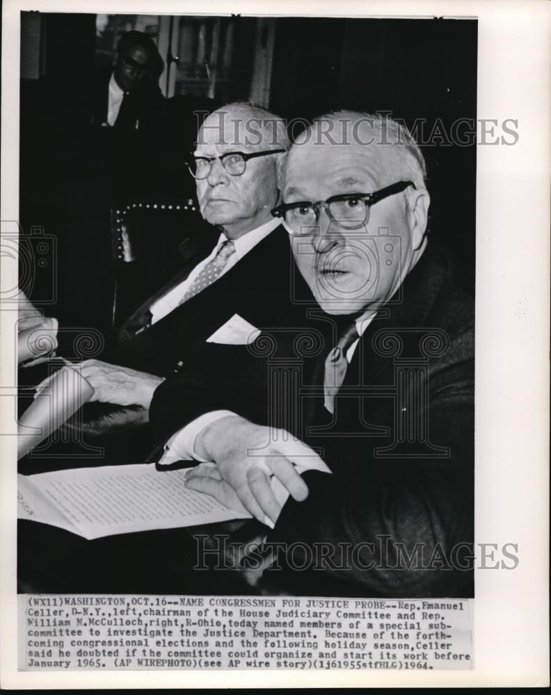 1964 Wire Photo Representatives Emmanuel Celler and William McCulloch - Historic Images