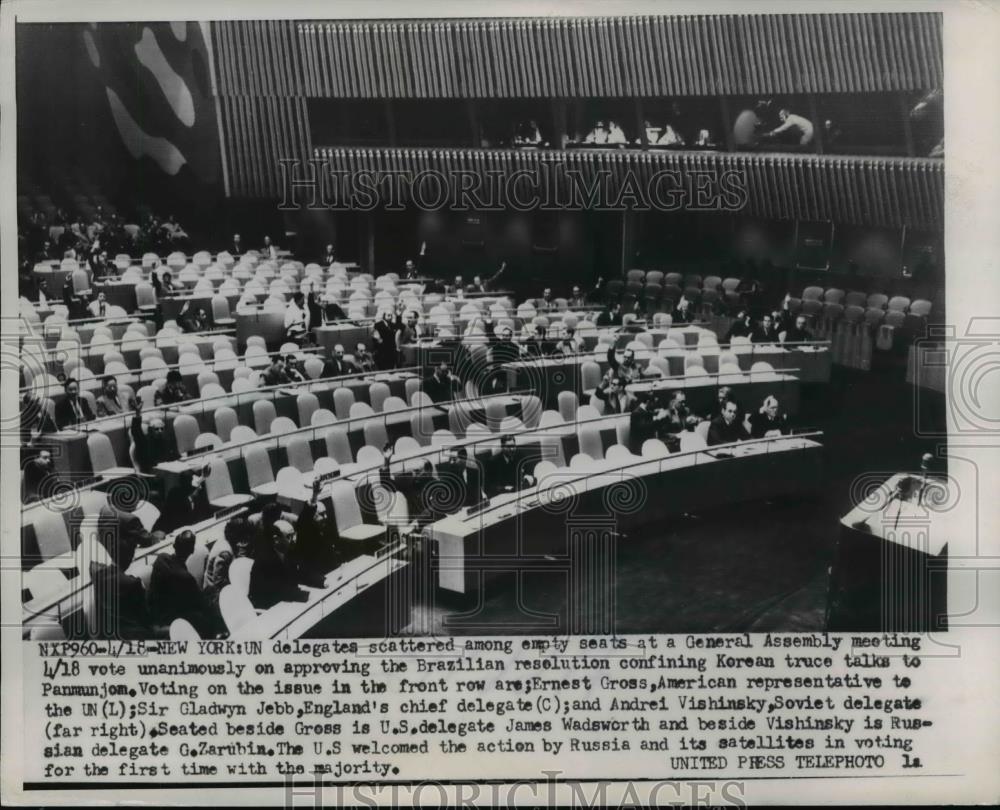 1953 Press Photo Nearly Empty United Nations General Assembly Meeting - Historic Images