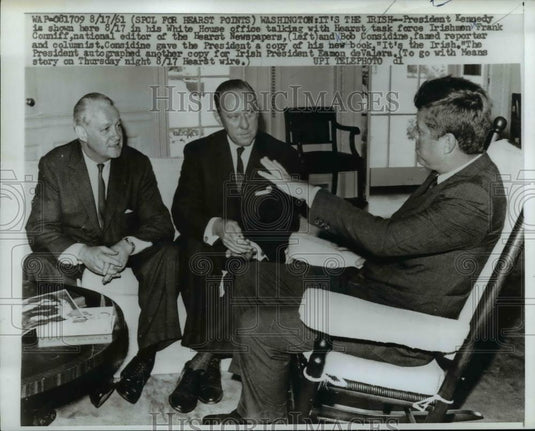 1961 Press Photo President John F. Kennedy, Frank Conniff, Bob Considine - Historic Images