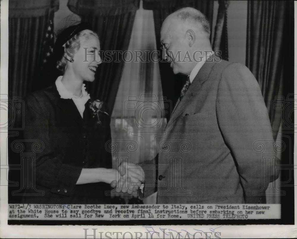 1953 Press Photo US Ambassador to Italy Clare Boothe Luce and Pres Eisenhower - Historic Images