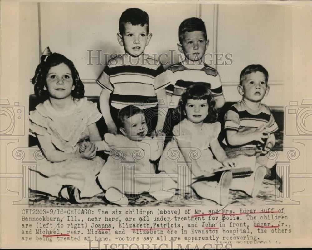 1948 Press Photo Six Children of Edgar Huff &amp; Wife, All Polio Patients, Chicago - Historic Images