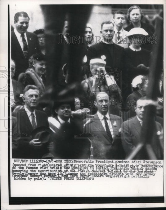 1956 Press Photo Dem presidential nominee Adlai Stevensonat parade in NYC - Historic Images
