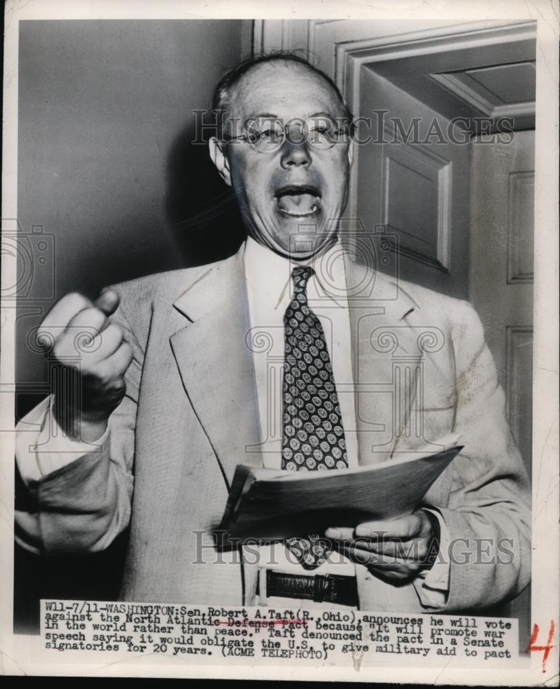 1949 Press Photo Senator Robert A Taft of Ohio in Washington - Historic Images