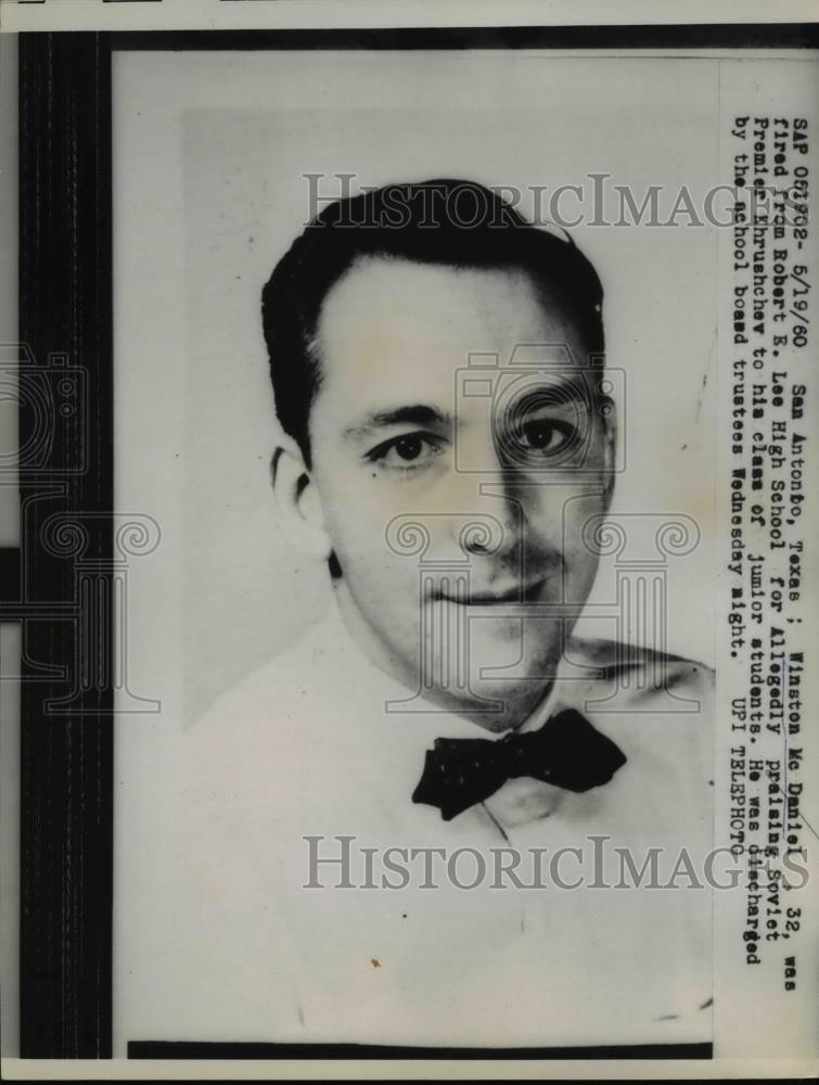 1960 Press Photo San Antonio Texas Winston McDaniel fire from RE Lee HS - Historic Images