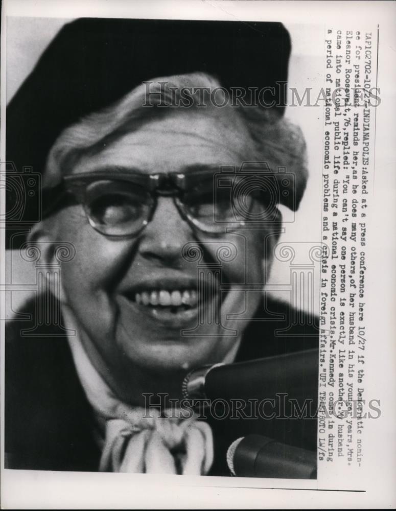 1960 Press Photo Mrs Franklin D Roosevelt at Press Conference - Historic Images