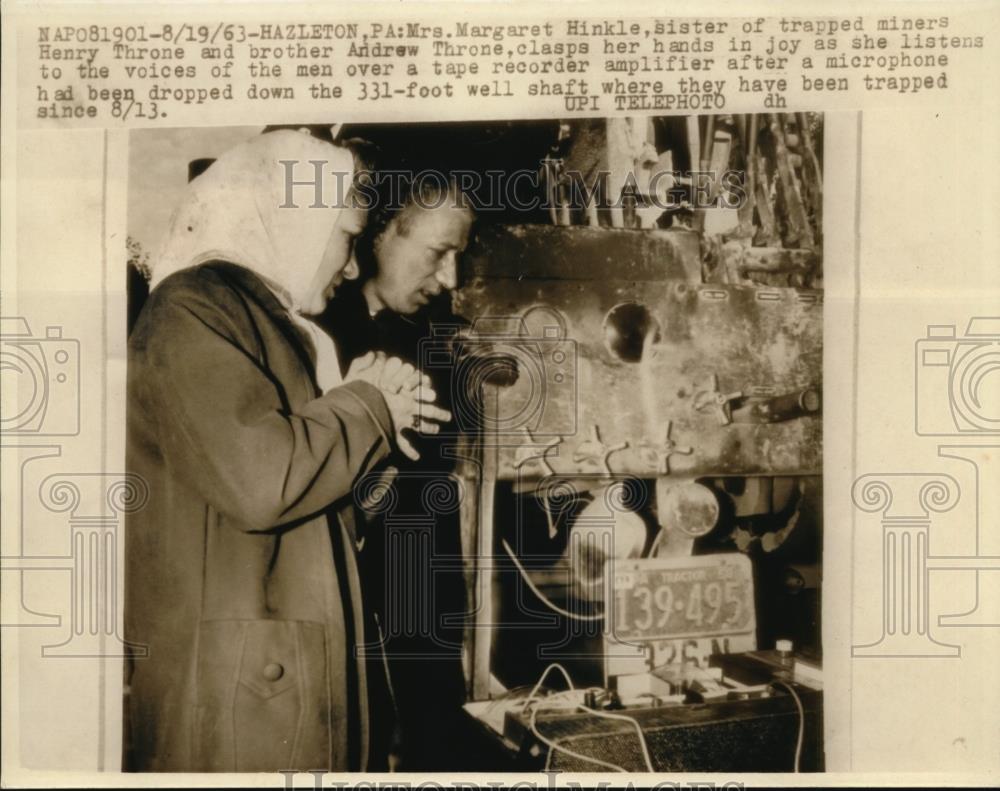 1963 Press Photo Mrs Margaret Hinkle Sister of Trapped Miners Henry &amp; Andrew - Historic Images