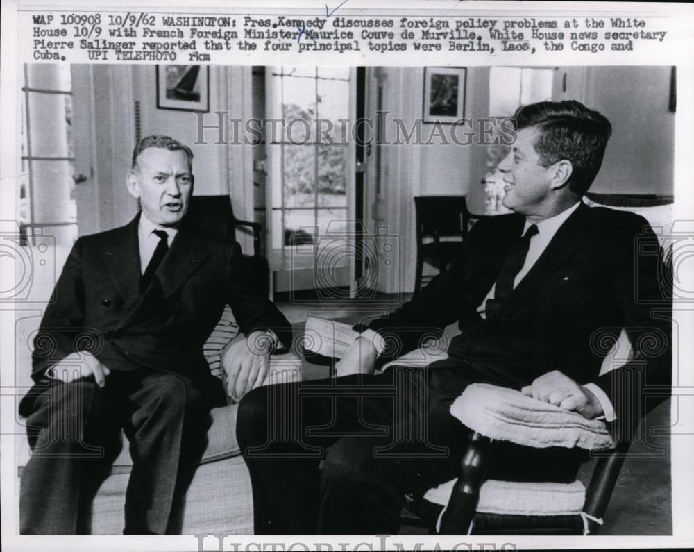 1962 Press Photo President Kennedy with French Foreign Minister - Historic Images