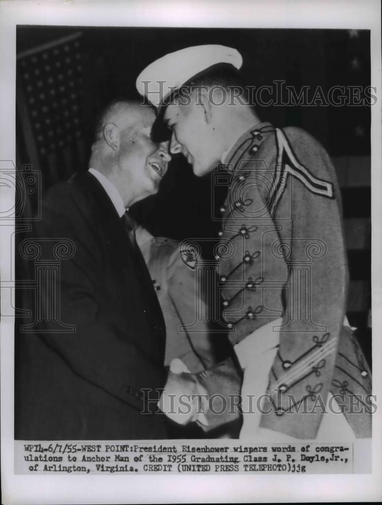 1955 Press Photo President Eisenhower at West Point withJP Doyle Jr Anchor Man - Historic Images