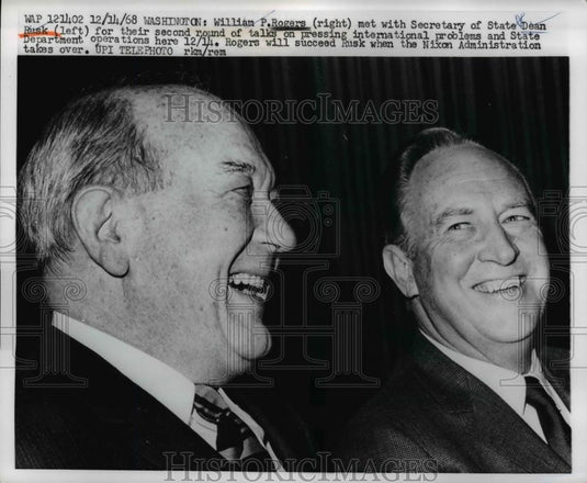 1968 Press Photo Wm P Rogers with Secy of State Dean Rusk - Historic Images