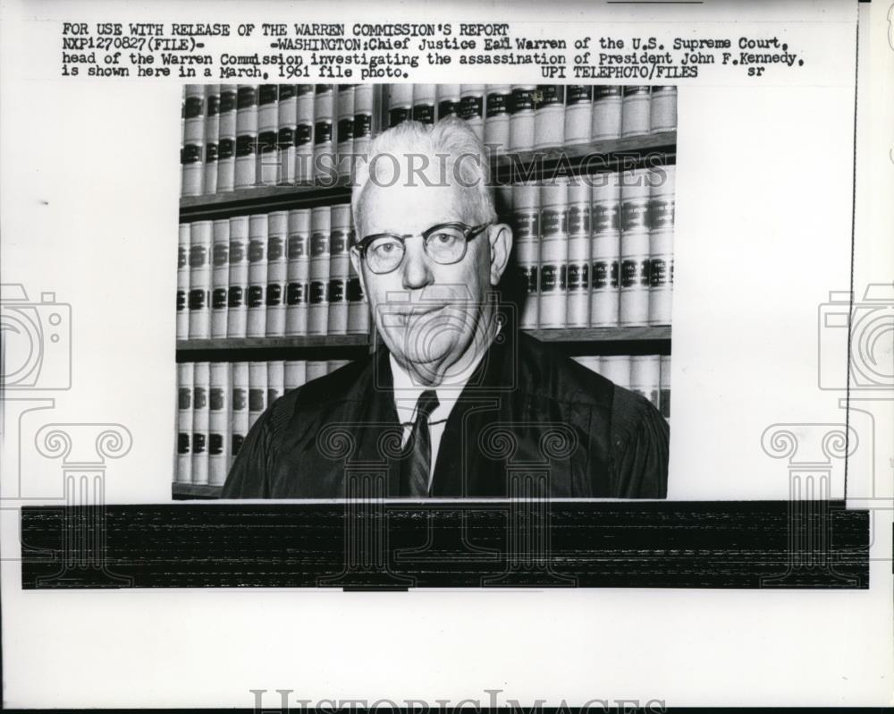 1964 Press Photo of 1961 Photo US Supreme Court Chief Justice Earl Warren - Historic Images