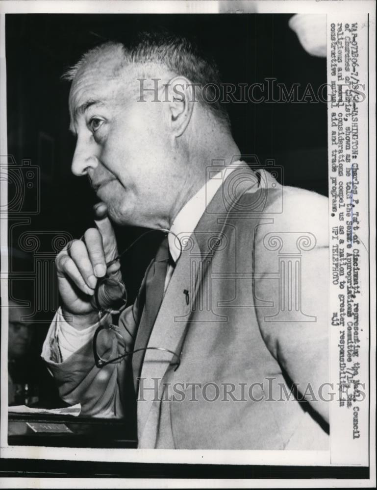 1958 Press Photo Washington Charles A Taft, Senate Appropriations Committee - Historic Images