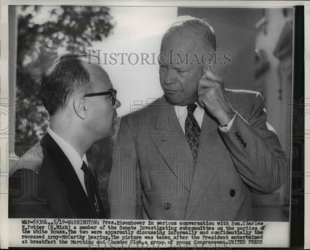 1954 Press Photo President Eisenhower, Senator Charles Potter of Michigan - Historic Images