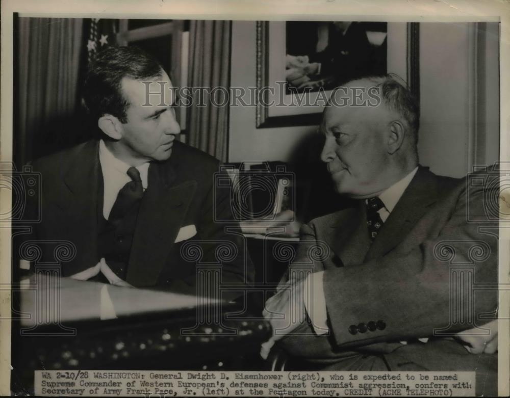 1928 Press Photo Gen. Dwight D. Eisenhower with Sec. of Army Frank Pace Jr. - Historic Images