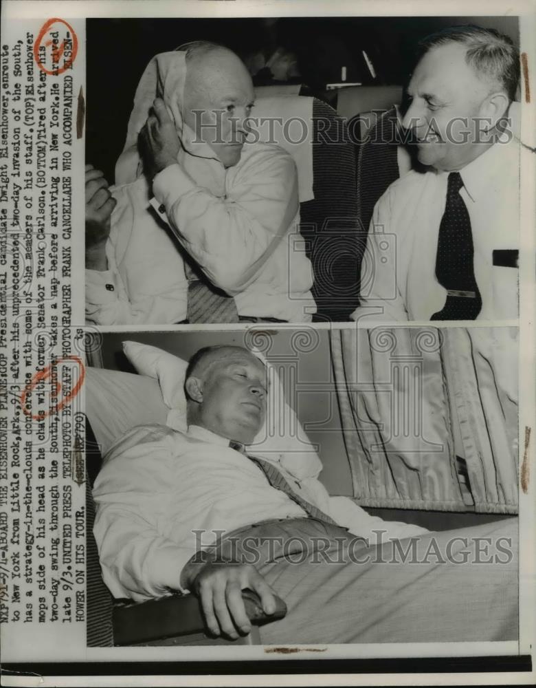 1952 Press Photo Presidential candidate Dwight Eisenhower, ex Sen Frank Carlson - Historic Images