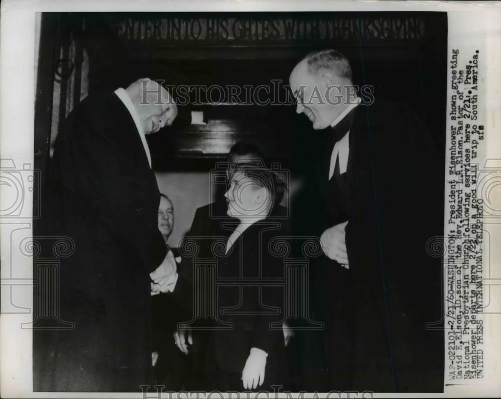 1960 Press Photo Pres.Eisenhower greets David Elson, son of Rev.Edward Elson. - Historic Images