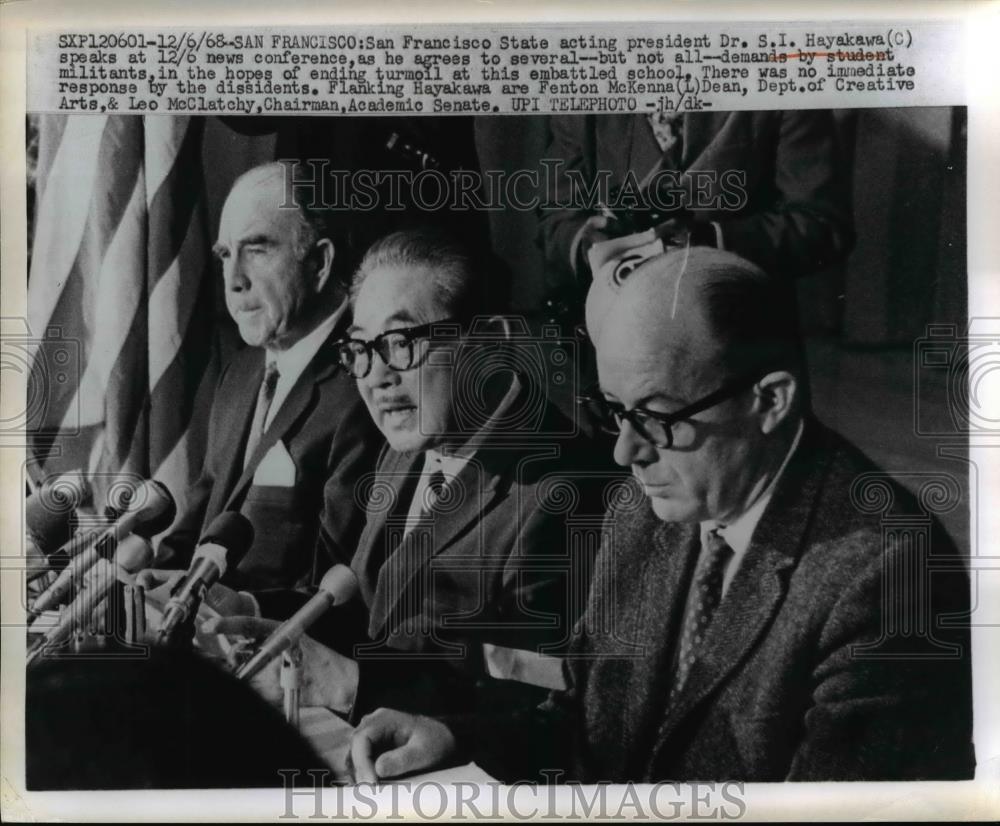 1968 Press Photo Dr. S.I. Hayawaka, Fenton McKenna , Leo McClathchy - Historic Images