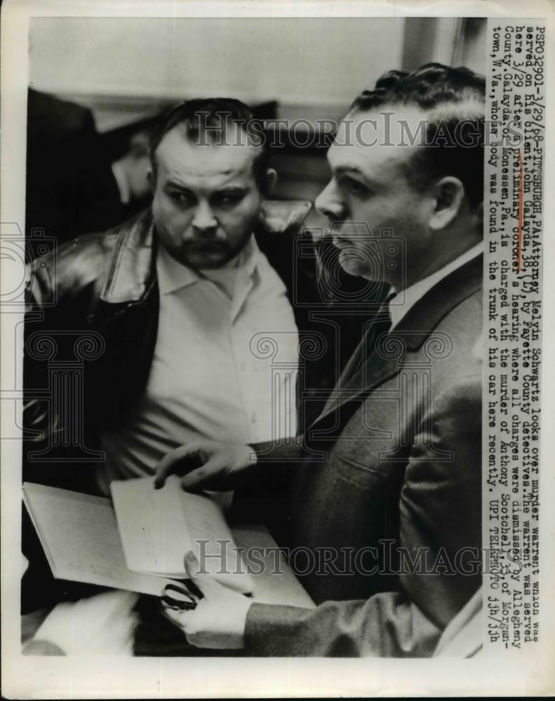 1968 Press Photo Melvin Schwartz &amp; murder warrant for John Galayda - Historic Images