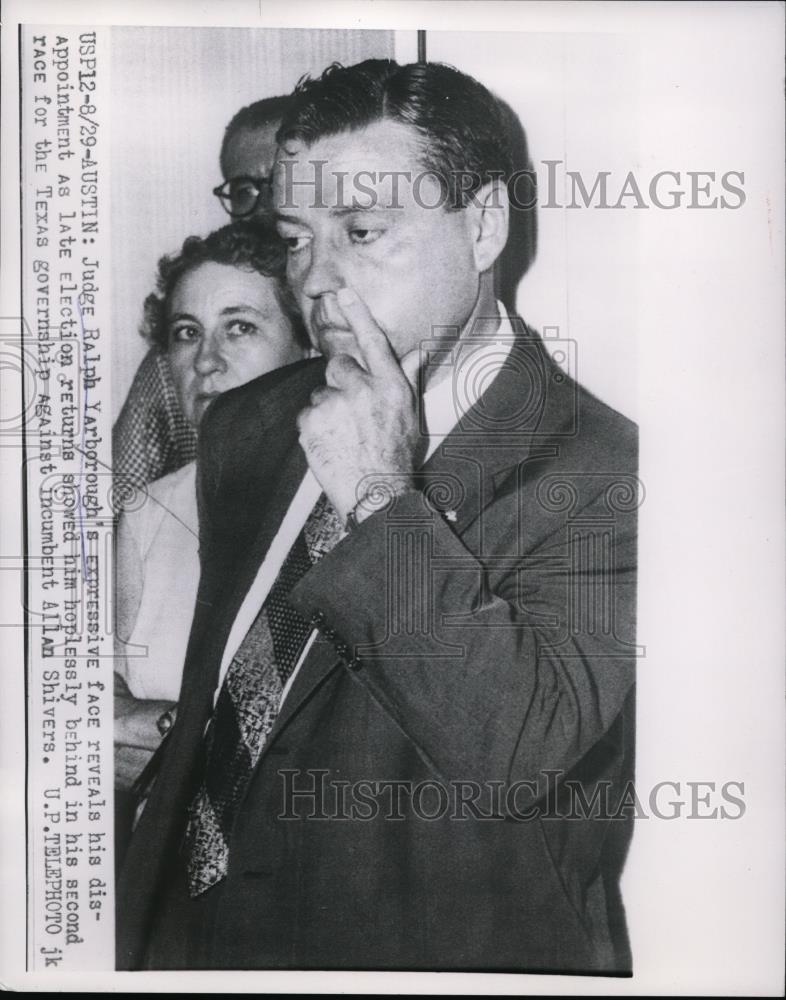 1954 Press Photo Judge Ralph Yarborough After Learning of Loss in Austin TX - Historic Images