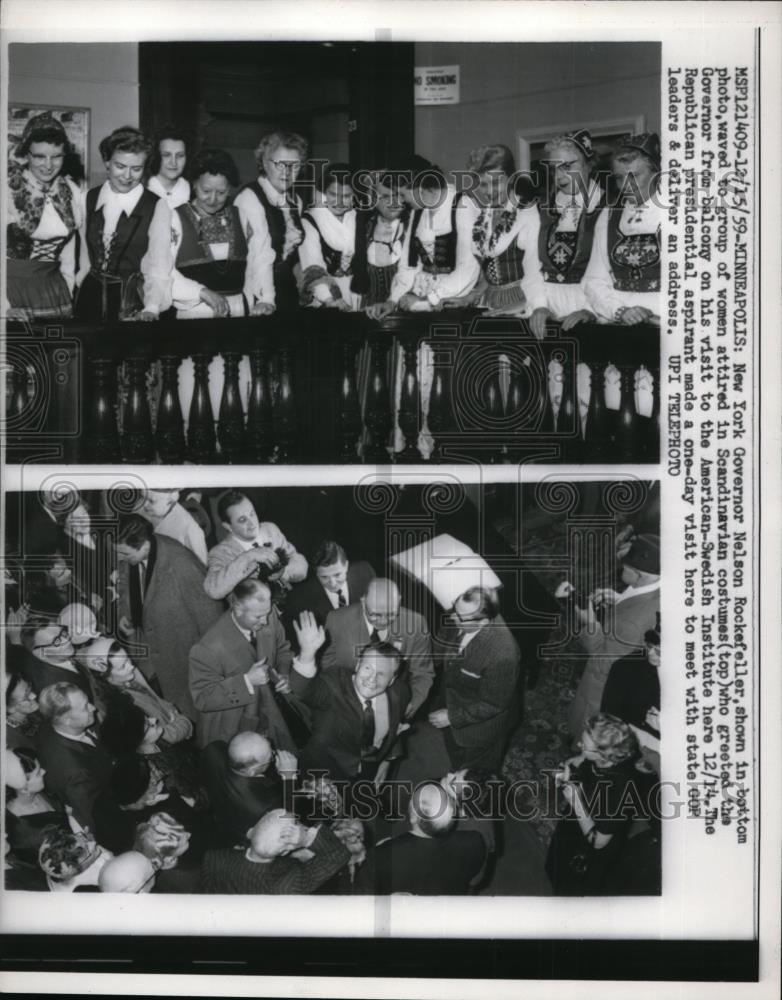 1959 Press Photo New York Gov. Nelson Rockefellr in Minneapolis Swedish - Historic Images