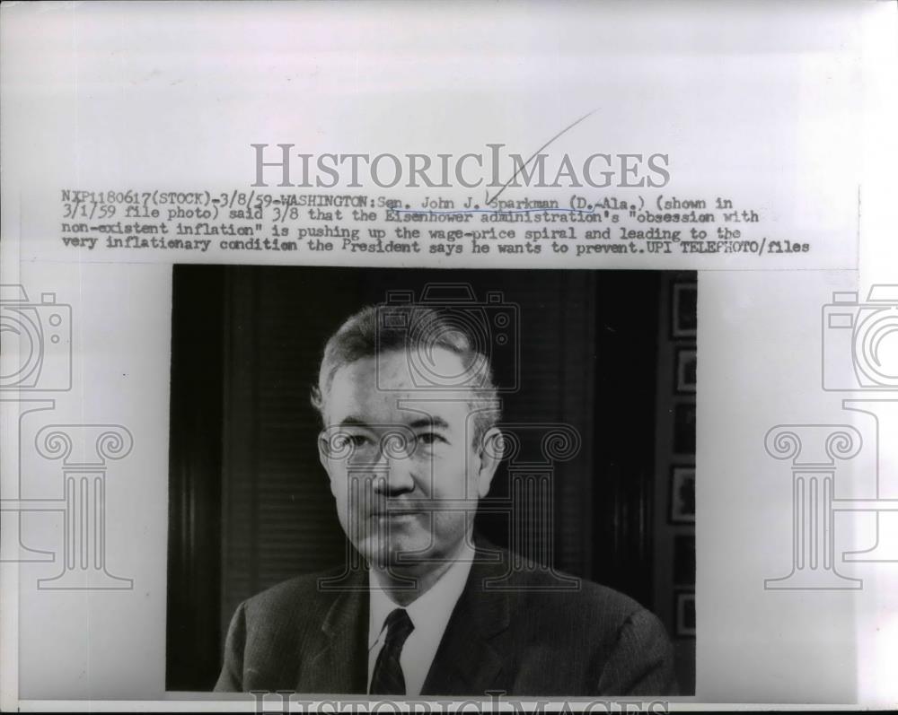 1959 Press Photo Sen. John J. Sparkman Washington, D.C. - Historic Images