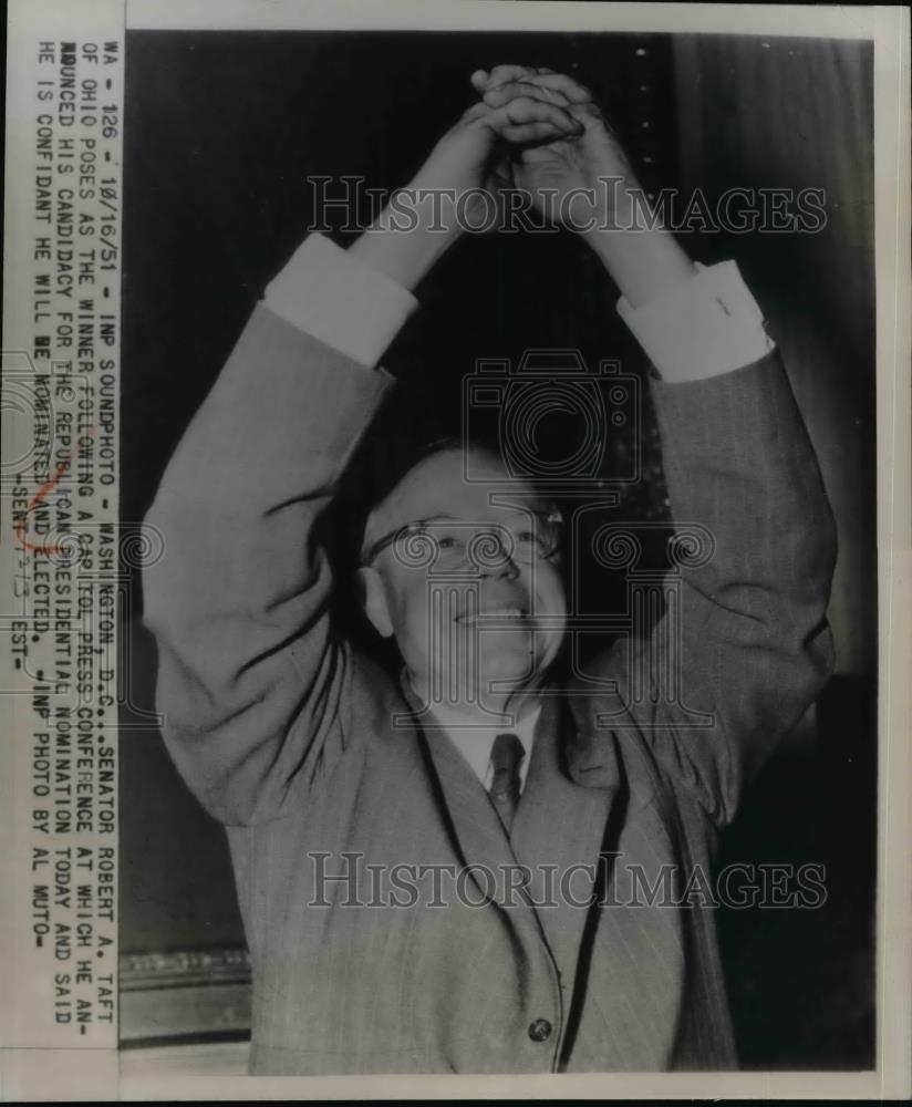 1951 Press Photo Sen. Robert A. Taft Following Capitol Press Conference Pres. - Historic Images