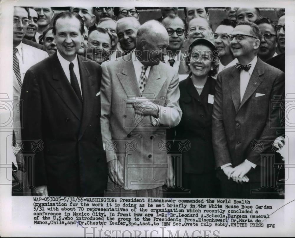 1955 Press Photo President Eisenhower, WHO Dr Leo Scheels, Dr M de Munoz - Historic Images