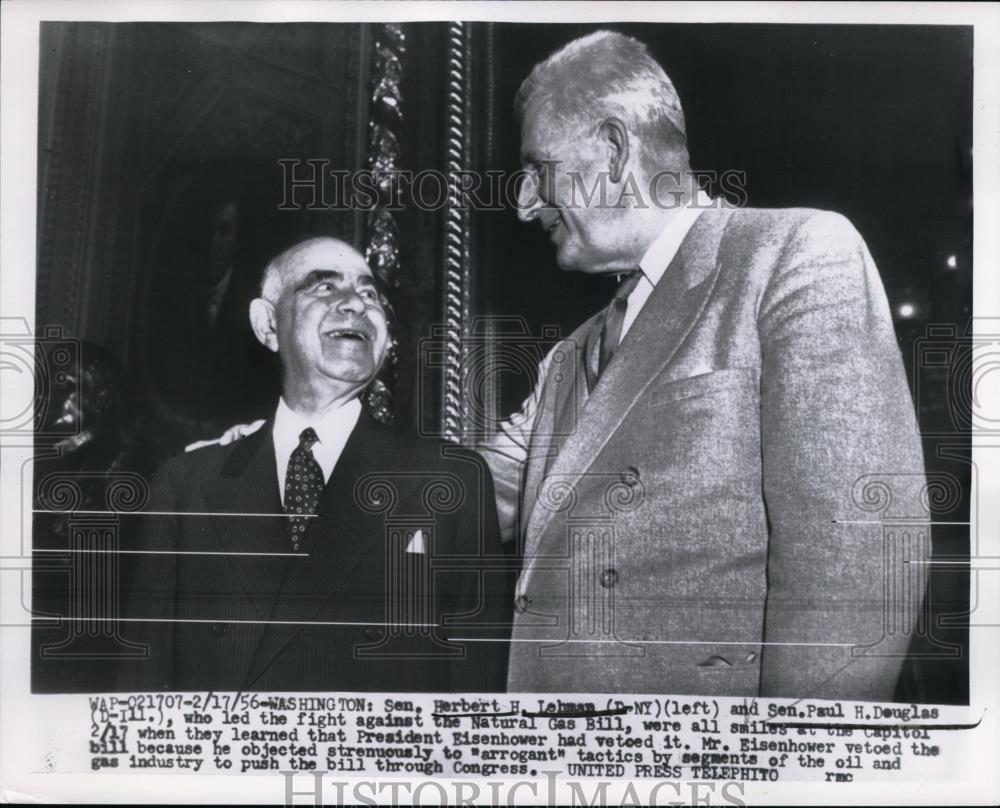 1956 Press Photo Washington, Herbert Lehman And Paul H Douglas Talking About Gas - Historic Images