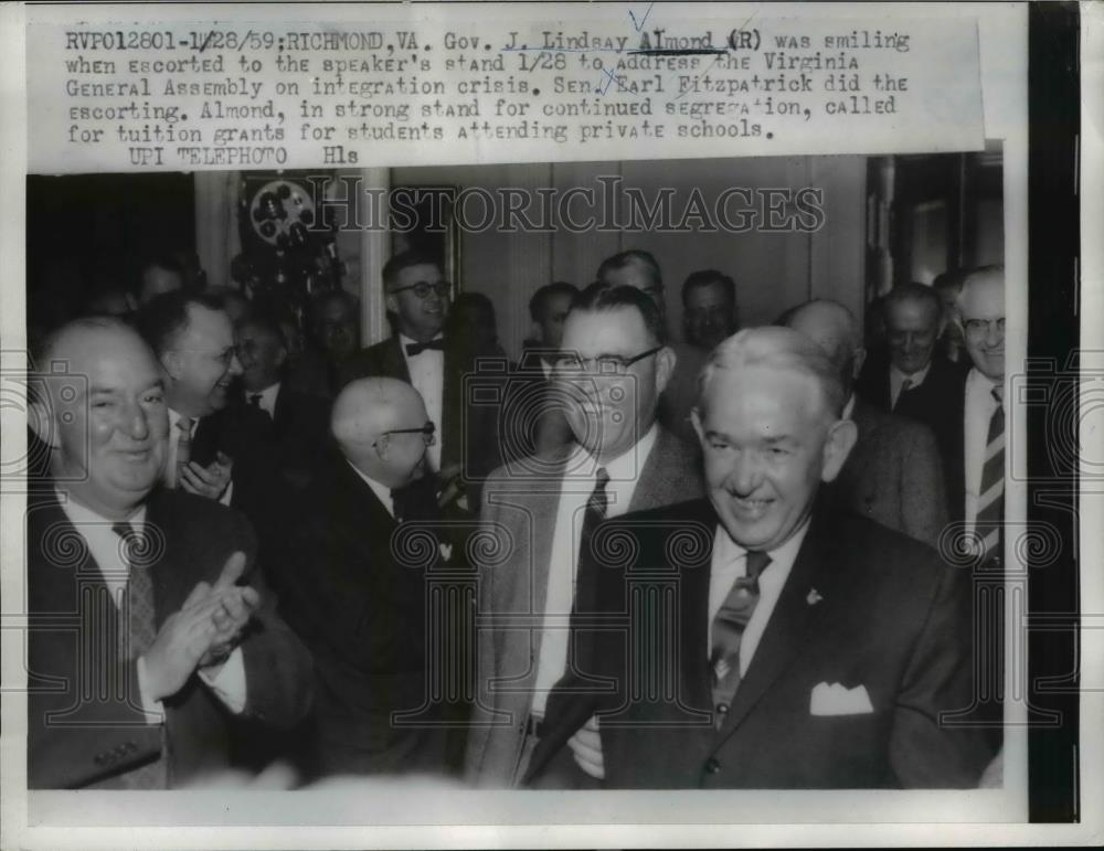 1959 Press Photo Gov. J. Lindsay Almond, Sen. Earl Fitzpatrick Richmond VA - Historic Images