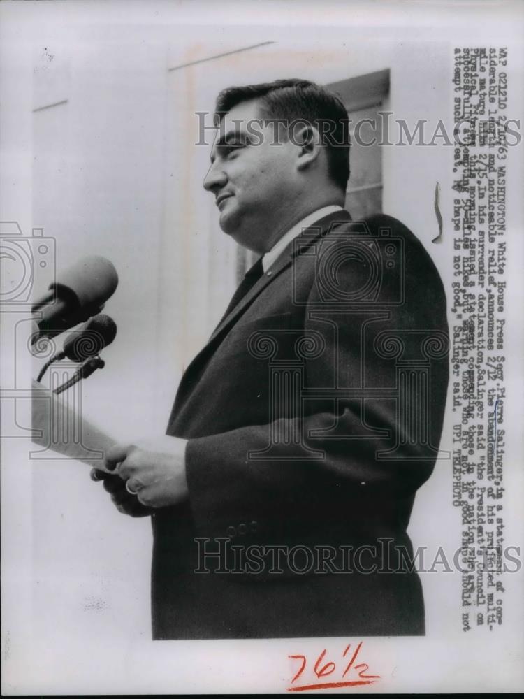 1963 Press Photo Wash DC White House Press secy Pierre Salinger - Historic Images